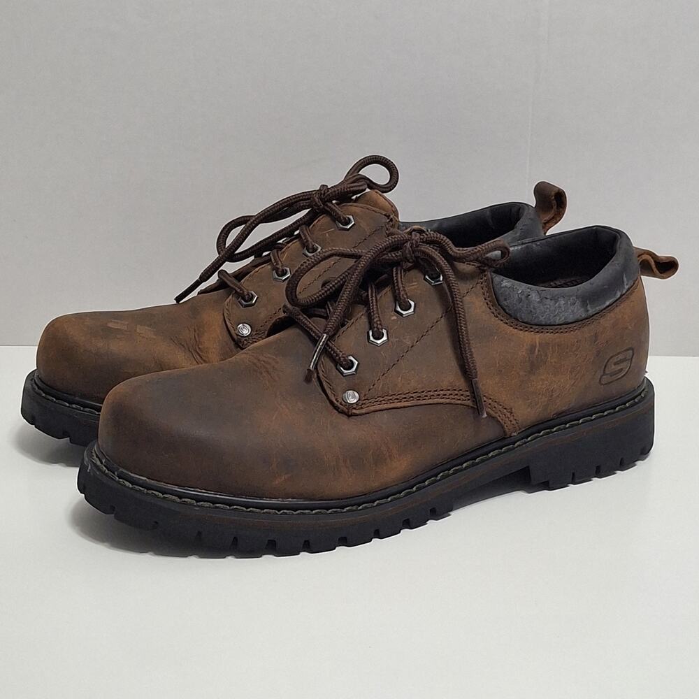 SKECHERS Men's 6618 Tom Cats Brown Lace-Up Utility Work Task Oxfords Size 10.5